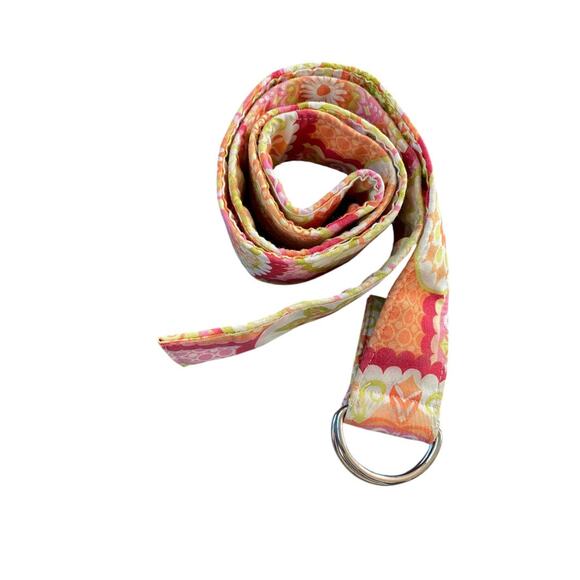 Small Chickadees Preppy D-Ring Fabric Belt Green Orange Floral 1.5 Inch Width - Picture 4 of 5